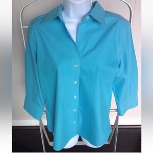 EDDIE BAUER Wrinkle-Resistant Stretch 3/4 Sleeve Shirt Blouse Blue Top Sz Small